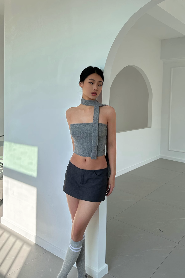 Strapless Cut Out Tube Top with Scarf