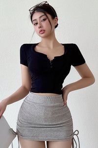 Fashion Women Short Sleeve Crop Shirt Top Tee