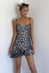 Leopard Print Asymmetrical Hem Sequin Dress