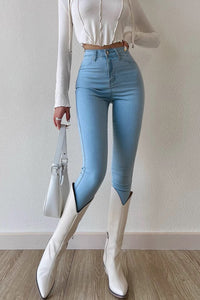 High Waist Tight Fit Small Foot Jeans With Hip Lift Elastic Pencil Pants