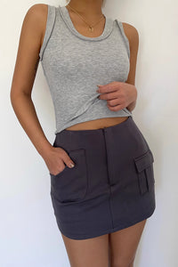 Solid Zip Detail Pocket Side Skirt