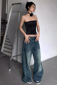 Pocket Zip Up Wide Leg Jeans