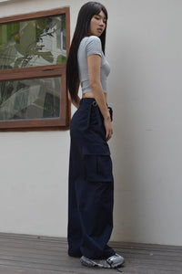 Retro Drawstring Waist Wide Leg Pants