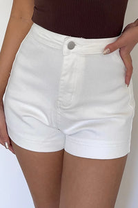 Buckle Detail Zip Up Front Denim Shorts