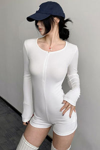 Women Fashion Zip Long Sleeve Bodysuit