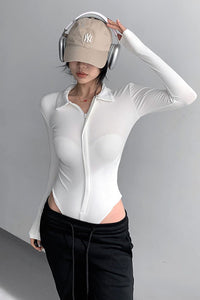 Sexy Women Long Sleeve Zip Bodysuit