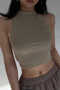 Solid Halter Cut Out Cami Tops