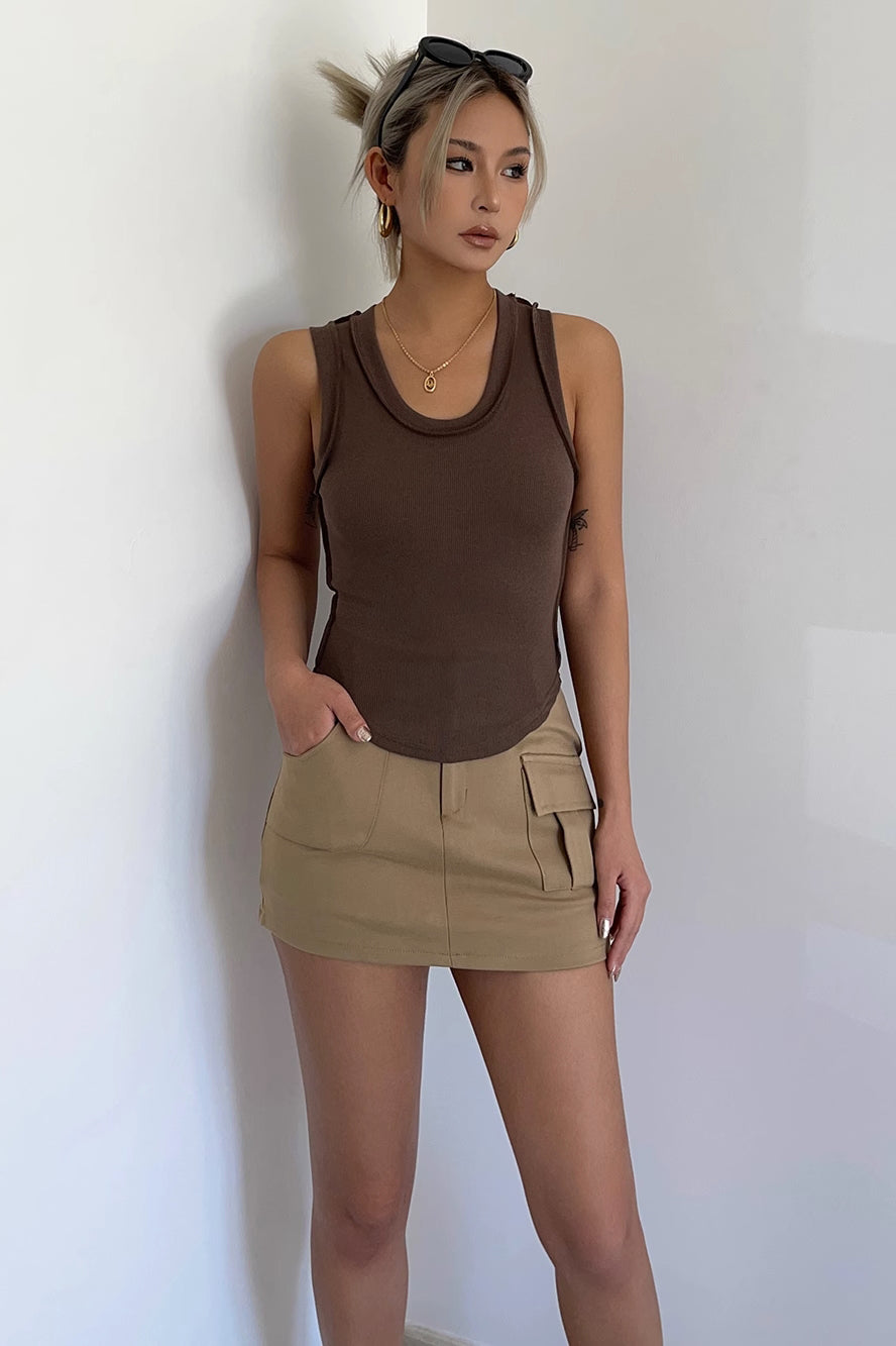 Solid Zip Detail Pocket Side Skirt