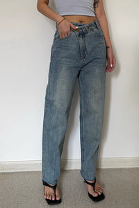 Irregular Waist Slant Pocket Jeans