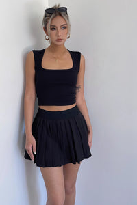 Solid A-Line Pleated Mini Skirt