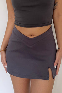 V Shape Waist Split Thigh Skirt