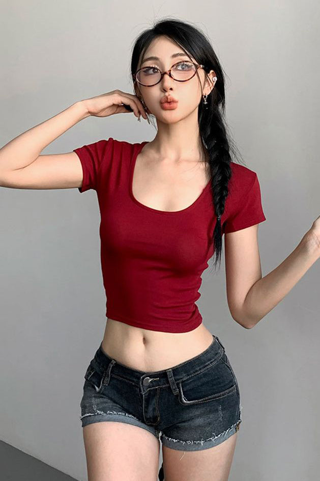 Fashion Women Short Sleeve Crop Top Tee