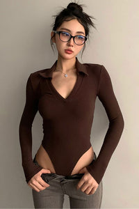 Fashion Women V-Neck Long Sleeve Bodysuit