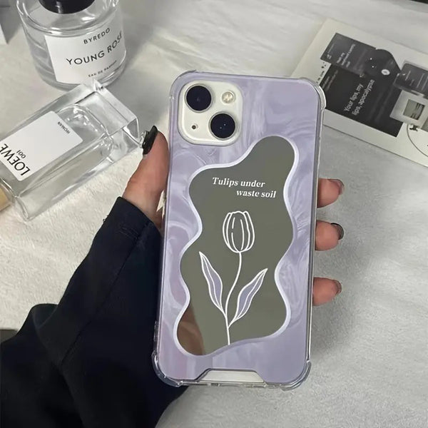 Cute Mirror Case Aesthetic Y2K Compatible with iPhone 11 12 13 14 15 Kawaii Flower Design Protective Shockproof Floral Case