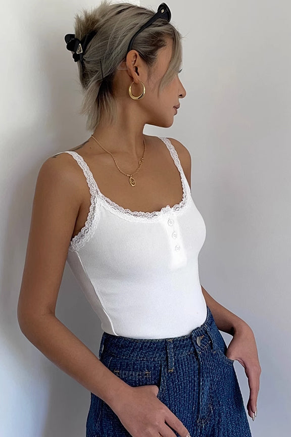 Buttoned Front Laced Strap Cami Tops
