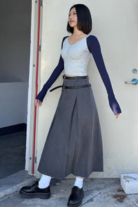 Ruffle Hem Solid Long Skirt