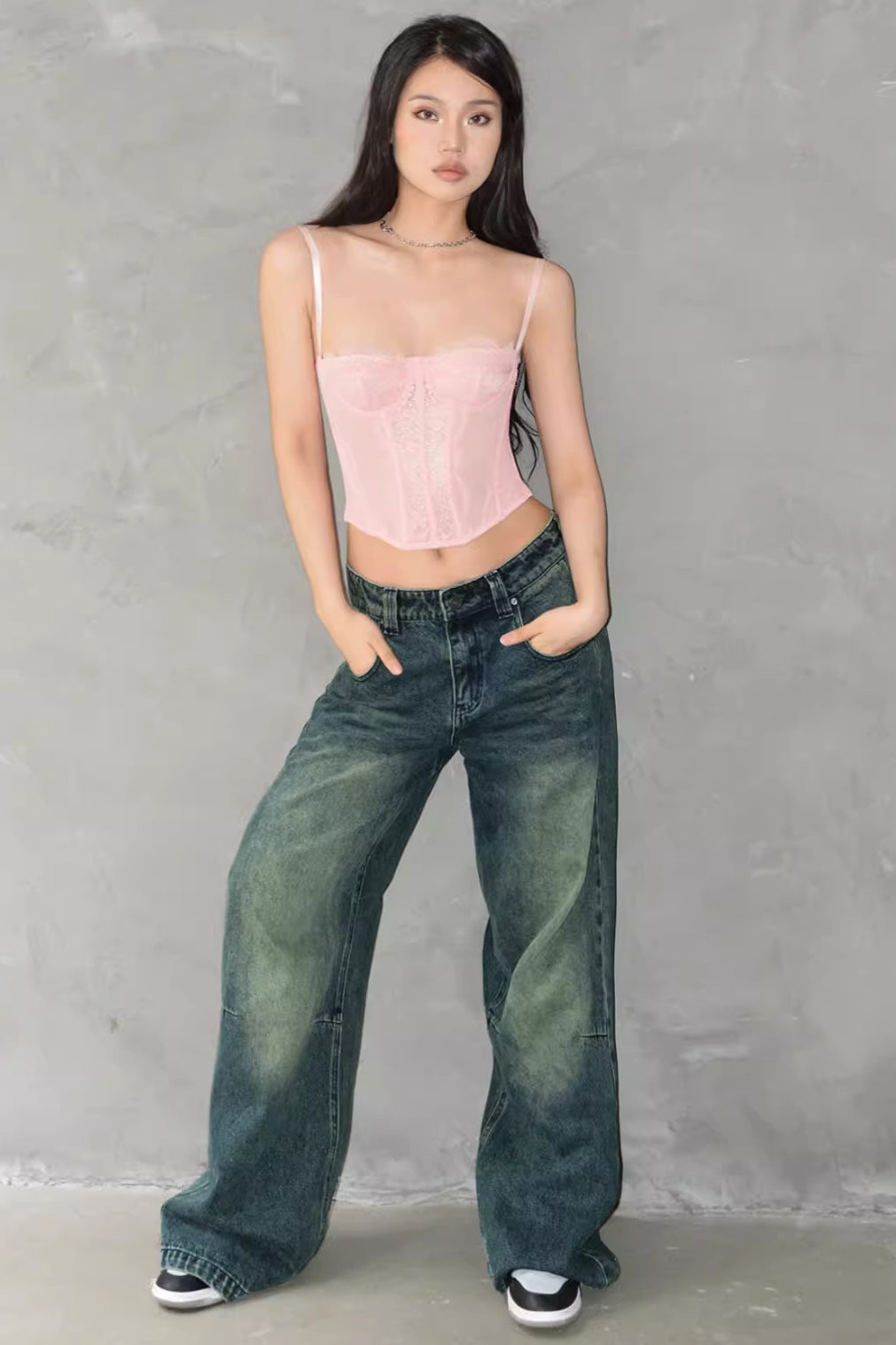 Pocket Zip Up Wide Leg Jeans