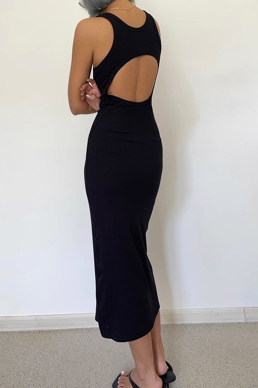 Solid Sleeveless Backless Bodycon Dress