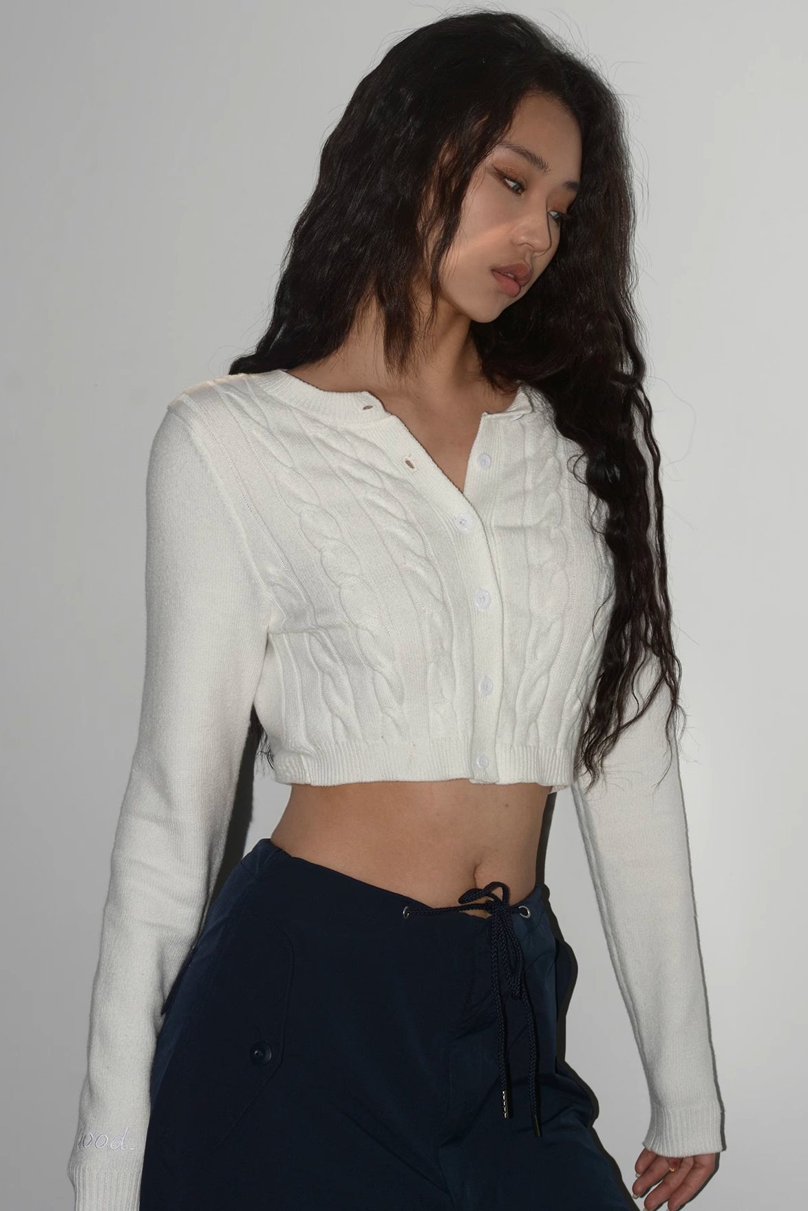 Cable Knit Solid Crop Sweater Tops