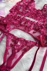 Women Sexy Heart Embroidery Underwear Lingerie Set