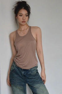 Solid Sleeveless Mesh Cami Top