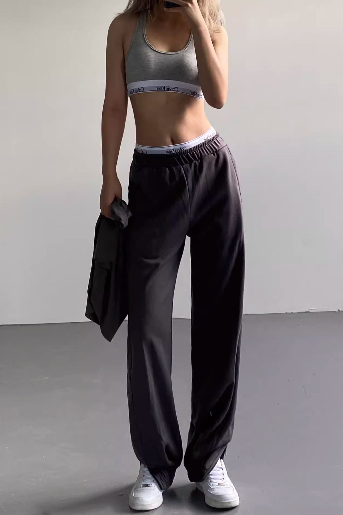 Lace Up Seam Elastic Waist Sports Pants