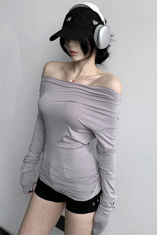 Women Casual Off Shoulder Long Sleeve Tunic Shirt Top Blouse