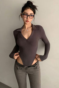 Fashion Women V-Neck Long Sleeve Bodysuit