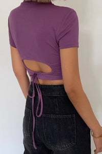 Round Neck Tie Back Backless Tops