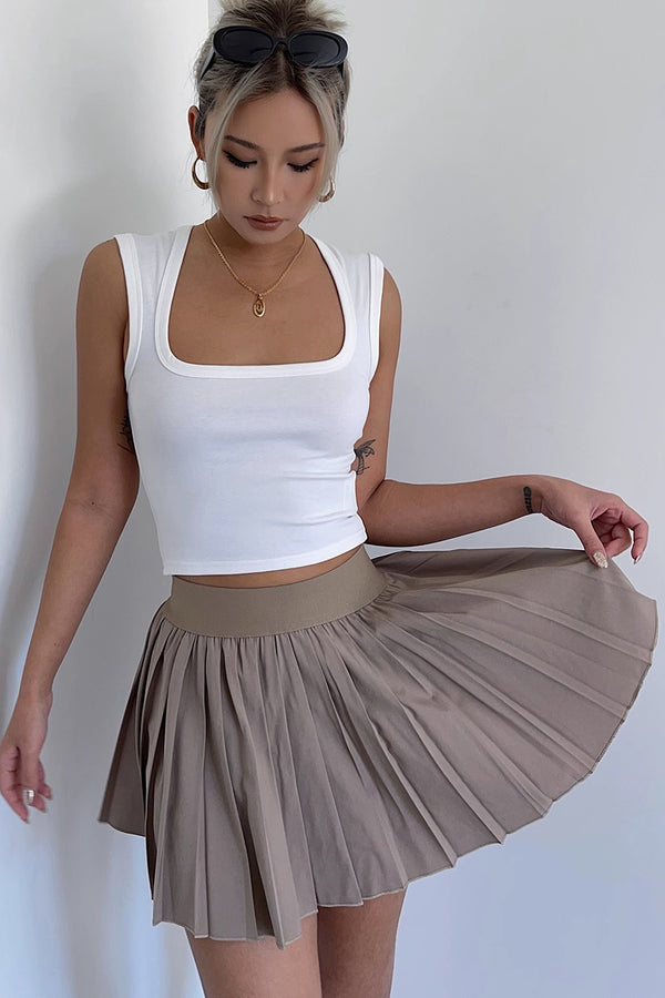 Solid A-Line Pleated Mini Skirt