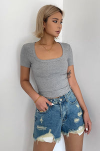 Solid Square Neck Crop Tops