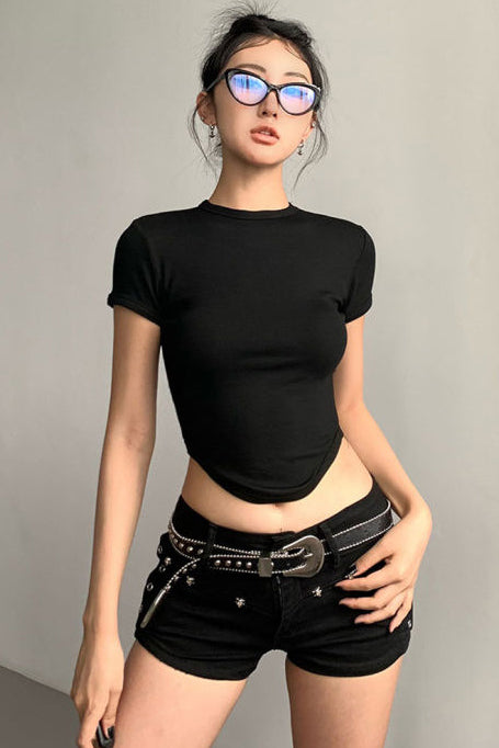 Fashion Women Stretch Short Sleeve Crop Top Tee