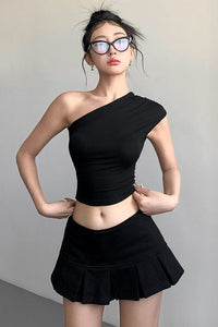 Sexy Women Slash Neck Off Shoulder Crop Top Tee