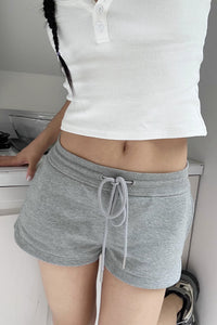 Solid Drawstring Waist Embroidery Shorts
