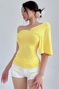 Women Sexy Irregular Slash Neck Off Shoulder Short Sleeve Top