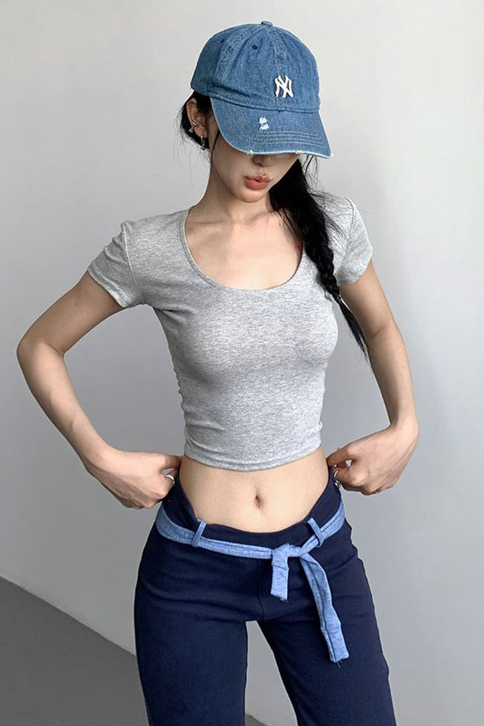 Fashion Women Short Sleeve Crop Top Tee