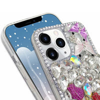 Compatible With Iphone Women Girl Glitter Diamond Case Luxury Bling Butterfly Rose Sparkly Rhinestone Pearl Crystal Bumper Soft Silicone Rubber Protective Cover Case