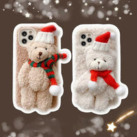 Cute Cartoon Christmas Bear Winter Fur Phone Case For iPhone 15 14 13 12 11 Pro Max Shockproof Soft Cover