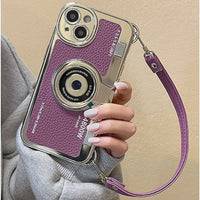 Cute 3D Vintage Camera Phone Case with Hand Strap Unique Cool Silicone TPU Case Shockproof Protective Case Women Girls for iPhone 11 12 13 14 15