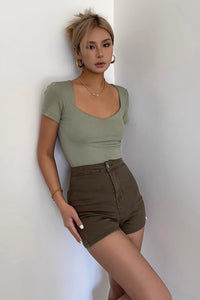 Short Sleeve Solid Cut Out Tops