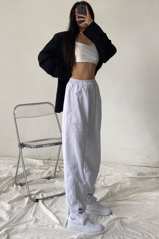 Lace Up Seam Elastic Waist Sports Pants