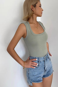 Solid Sleeveless Cut Out Vest Tops
