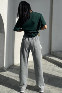 Straight Leg Seam Elastic Waist Sports Pants