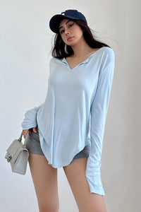 Fashion Women V-Neck Long Sleeve Tight Top Tee