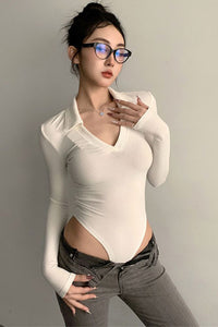 Fashion Women V-Neck Long Sleeve Bodysuit