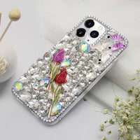 Compatible With Iphone Women Girl Glitter Diamond Case Luxury Bling Butterfly Rose Sparkly Rhinestone Pearl Crystal Bumper Soft Silicone Rubber Protective Cover Case