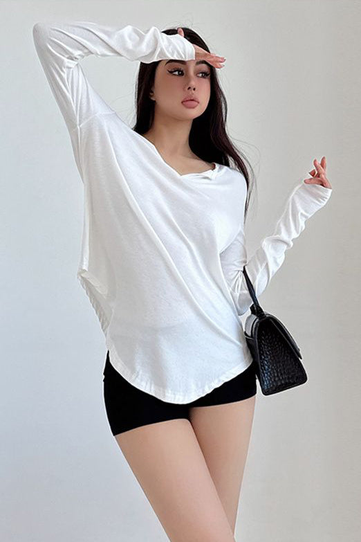 Fashion Women V-Neck Long Sleeve Tight Top Tee