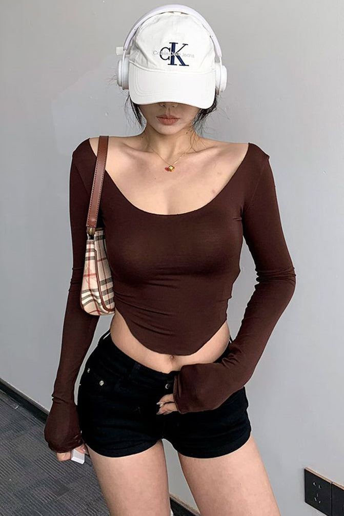 Sexy Women Long Sleeve Crop Top Tee