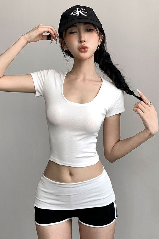 Fashion Women Short Sleeve Crop Top Tee