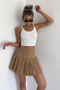 Solid A-Line Pleated Flared Hem Skirt